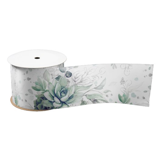Succulents Silver Greenery Elegante Botanisch Satinband (Spule)