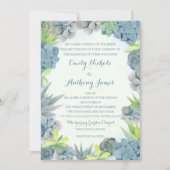 Succulents Smokey Blue Wedding Watercolor Einladung (Vorderseite)
