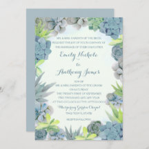 Succulents Smokey Blue Wedding Watercolor