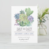 Succulents und Sparkle Save the Date Blue ID515 Einladung (Stehend Vorderseite)