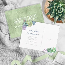 Succulents und Sparkle Save the Date Green ID515 Ankündigungspostkarte