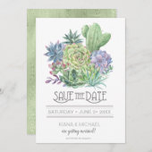 Succulents und Sparkle Save the Date Green ID515 Einladung (Vorne/Hinten)