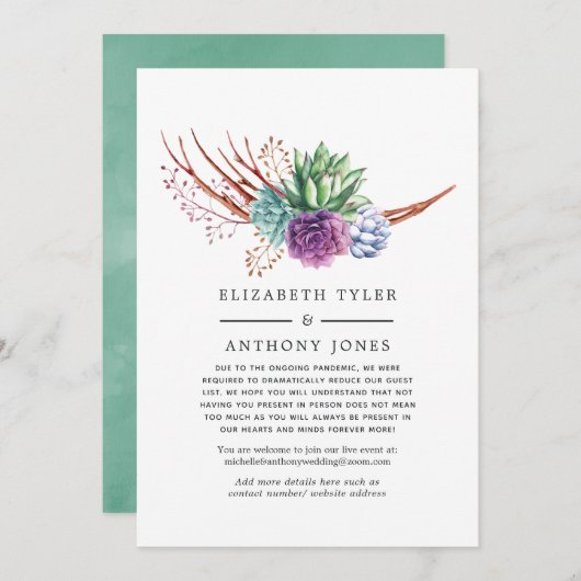 Succulents Virtual Wedding Reduced Guest List Ankündigung (Vorne/Hinten)