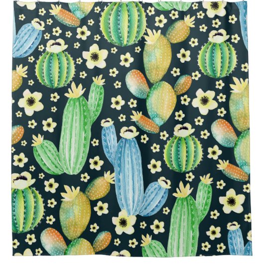 Succulents Watercolor Cactus Floral Pattern Duschvorhang (Vorderseite)