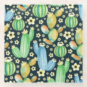 Succulents Watercolor Cactus Floral Pattern Glasuntersetzer