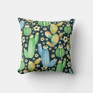 Succulents Watercolor Cactus Floral Pattern Kissen