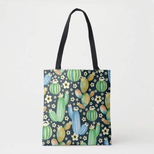 Succulents Watercolor Cactus Floral Pattern Tasche (Vorderseite)