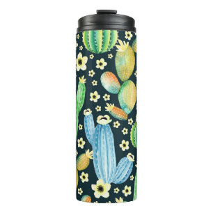 Succulents Watercolor Cactus Floral Pattern Thermosbecher