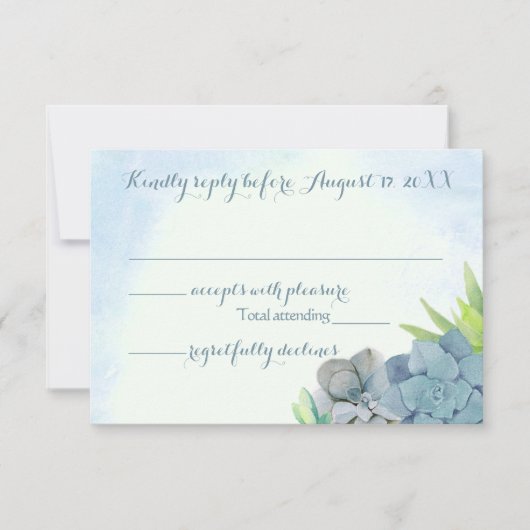 Succulents Wedding Blue Watercolor UAWG RSVP Karte (Vorderseite)