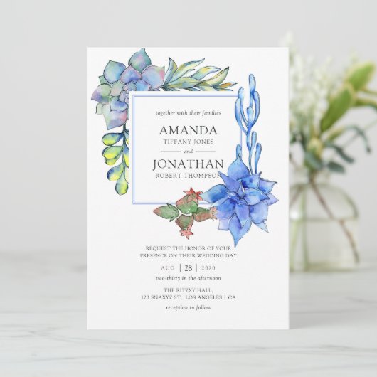 Succulents Wedding Einladung (Stehend Vorderseite)