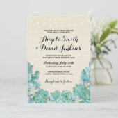 Succulents Wedding Einladungen Mint Rustic Lights (Stehend Vorderseite)