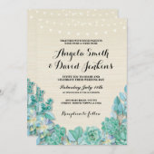 Succulents Wedding Einladungen Mint Rustic Lights (Vorne/Hinten)