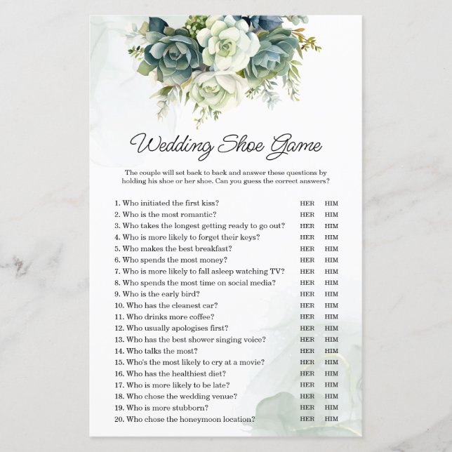 Succulents Wedding oder Couples Duschdusche Spiel (Vorderseite)