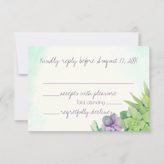 Succulents Wedding Watercolor UAWG RSVP Karte (Vorderseite)
