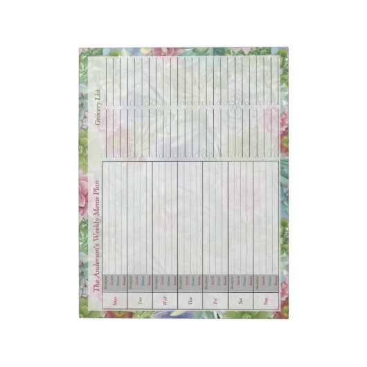 Succulents Weekly Personalisiert Menu Plan Notepad Notizblock (Rotiert)
