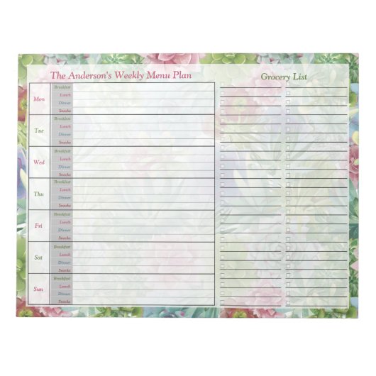 Succulents Weekly Personalisiert Menu Plan Notepad Notizblock (Vorderseite)