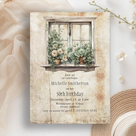 Succulents Window Garden 50. Geburtstagsparty Einladung