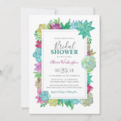 Succulentshelles Watercolor-Blumen-Brautparty Einladung (Vorderseite)
