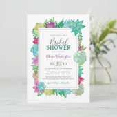 Succulentshelles Watercolor-Blumen-Brautparty Einladung (Stehend Vorderseite)