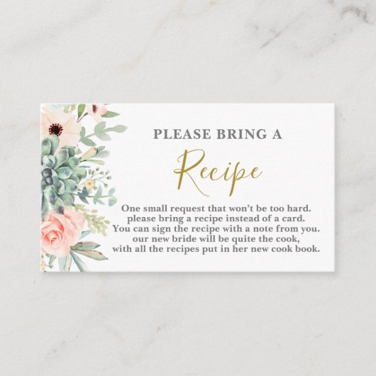 Succules Brautparty Rezept Card Anfrage Begleitkarte (Vorderseite)