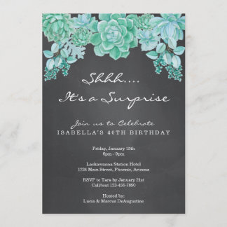 Succules Chalkboard Überraschung Party Einladung