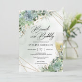 Succules Champagner Glas Gold Brunch und blubbly Einladung (Stehend Vorderseite)