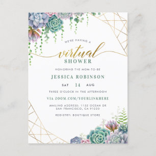 Succules & Chic Gold Script Virtual Baby Shower Einladungspostkarte