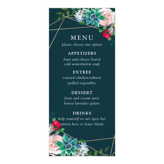 Succules & Gold Chic Wedding Menu Werbekarte (Vorne)