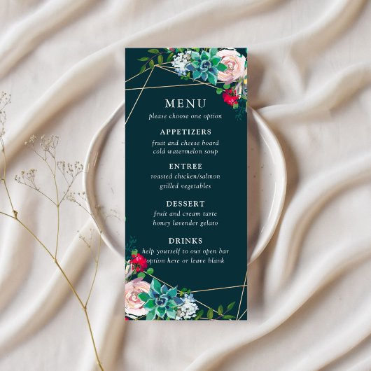 Succules & Gold Chic Wedding Menu Werbekarte