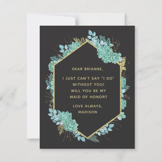 Succules Gold Frame werden Sie meine Trauzeugin se Einladung (Rückseite)