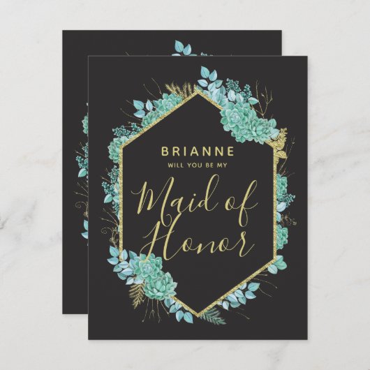 Succules Gold Frame werden Sie meine Trauzeugin se Einladung (Vorne/Hinten)