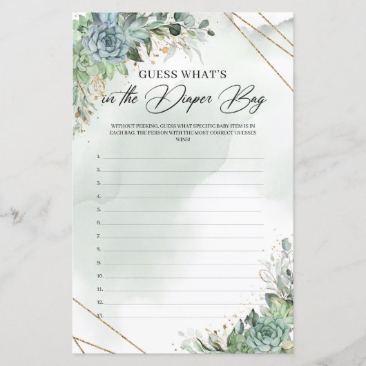 Succules Gold raten, was in der Windeltasche ist (Vorderseite)