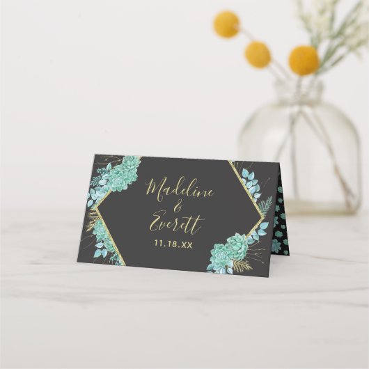 Succules Goldrahmen für jede Tischnummer Platzkarte (Rückseite)