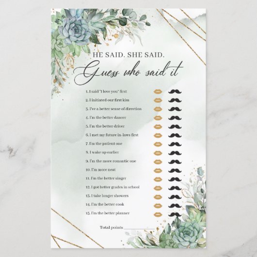 Succules green eucalyptus gold Er sagte, sie sagte (Vorderseite)