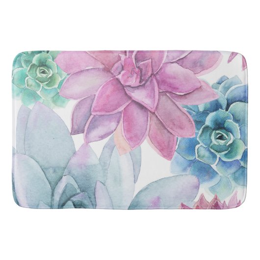 Succules Modern Chic Fiesta Garden Floral Weiß Badematte (Vorderseite)