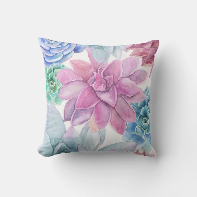 Succules Modern Chic Fiesta Garden Floral Weiß Kissen (Vorderseite)