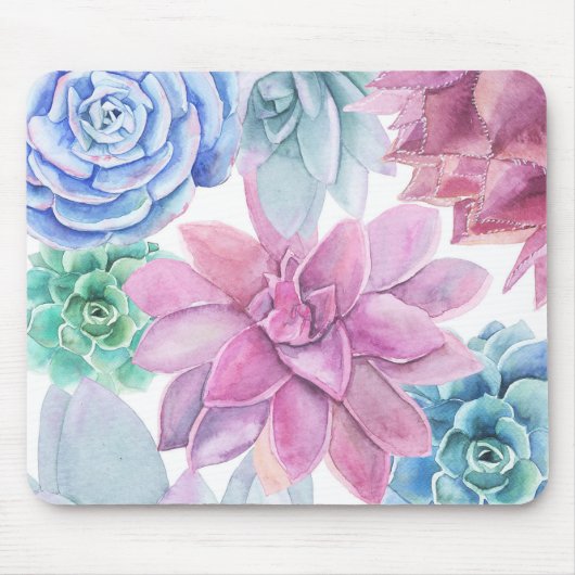 Succules Modern Chic Fiesta Garden Floral Weiß Mousepad (Vorne)