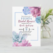 Succules Modern Chic White Brautparty Fiesta Einladung (Stehend Vorderseite)