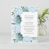 Succulous Peony Eucalyptus Dusty Blue Wedding Einladung (Stehend Vorderseite)