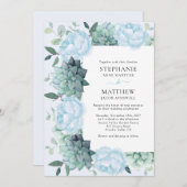 Succulous Peony Eucalyptus Dusty Blue Wedding Einladung (Vorne/Hinten)