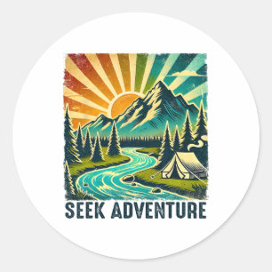 Suche Abenteuer Vintage Berg Camping Wanderer Runder Aufkleber