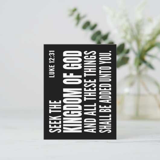 Suche das Reich Gottes und all diese Dinge werden Postkarte (Stehend Vorderseite)