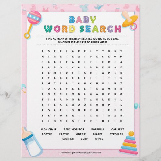 Suche nach Baby Word [Baby Basics Pink] Briefbogen (Vorderseite)