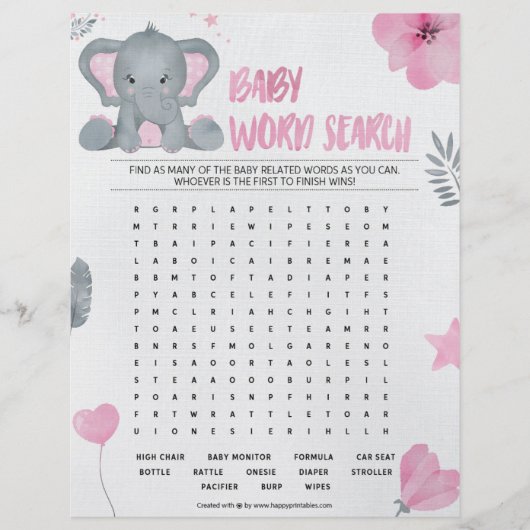 Suche nach Baby Word [Baby Elephant [Rosa] Briefbogen (Vorderseite)