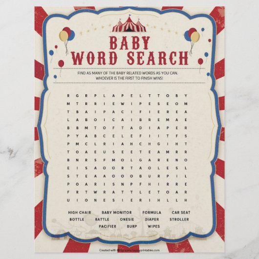 Suche nach Kinderwörtern [Thema Zirkus] Briefbogen (Vorderseite)