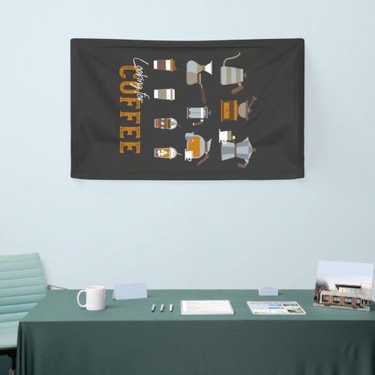Suche nach köstlichen Kaffee-Drinks Banner (Messeveranstaltung)