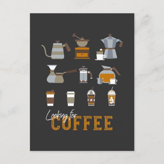 Suche nach köstlichen Kaffee-Drinks Postkarte (Vorderseite)