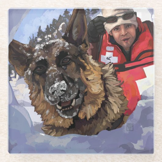 Suche und Rettung deutscher Schafe im Schnee Glasuntersetzer (Vorderseite)