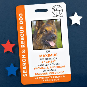 Suche und Rettung Hund-ID SAR K9 Logo-Foto Ausweis