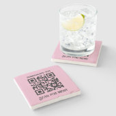 Suchen nach Menu QRcode mit Personalisierung LPink Steinuntersetzer (Seitenansicht)